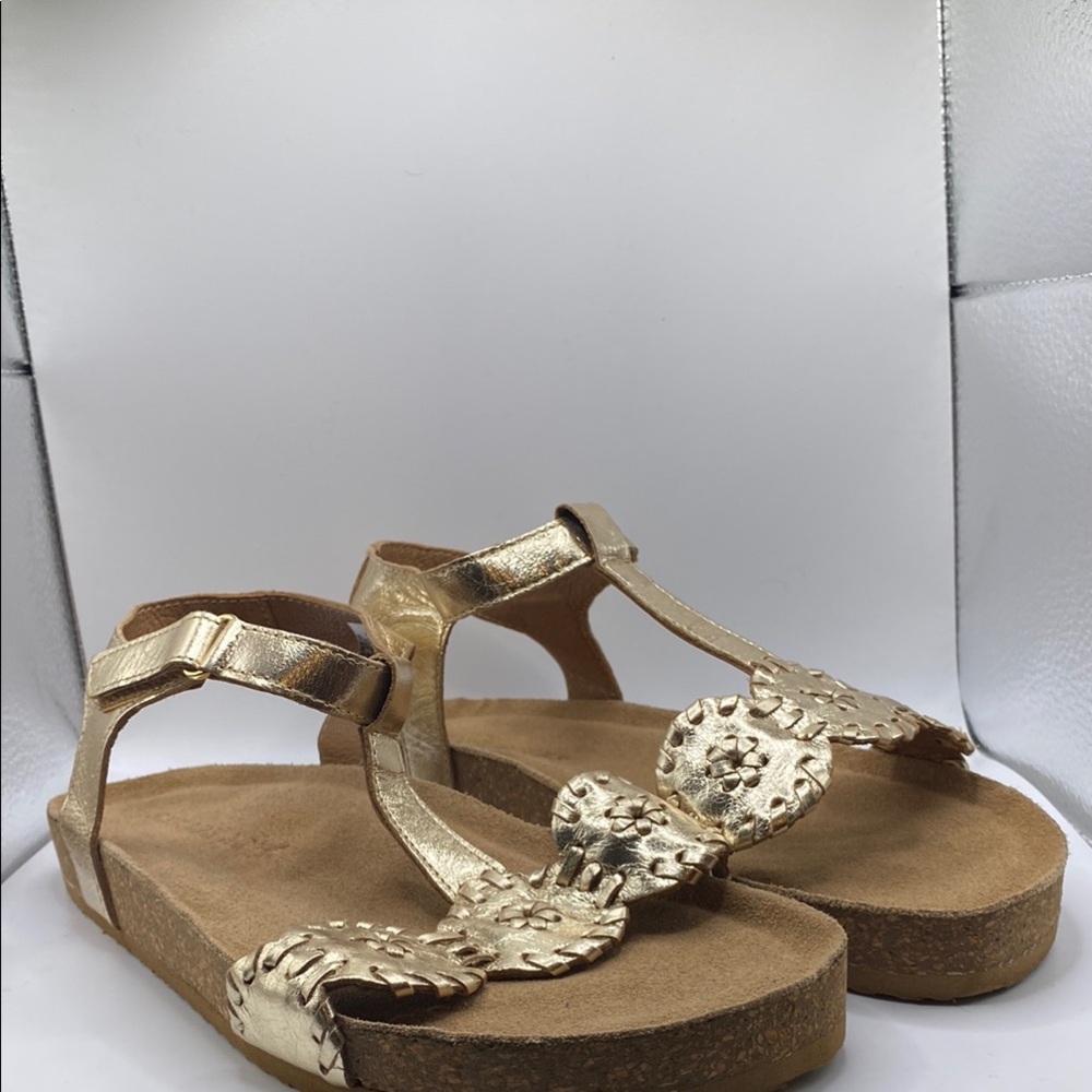 Jack Rogers Gold Sandals with Floral Cutouts